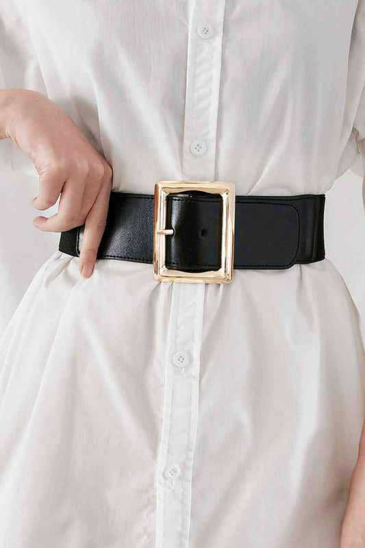 Rectangle Buckle Elastic Wide Belt - belt - Black - Bella Bourget