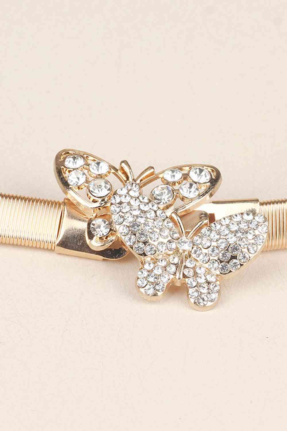 Rhinestone Butterfly Elastic Metal Belt - belt - Gold - Bella Bourget