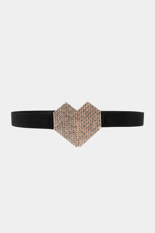 Rhinestone Heart Buckle Elastic Belt - belt - Black - Bella Bourget