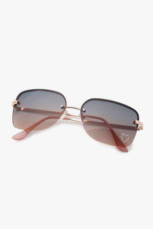 Rhinestone Heart Metal Frame Sunglasses - sunglasses - Pale Blush - Bella Bourget