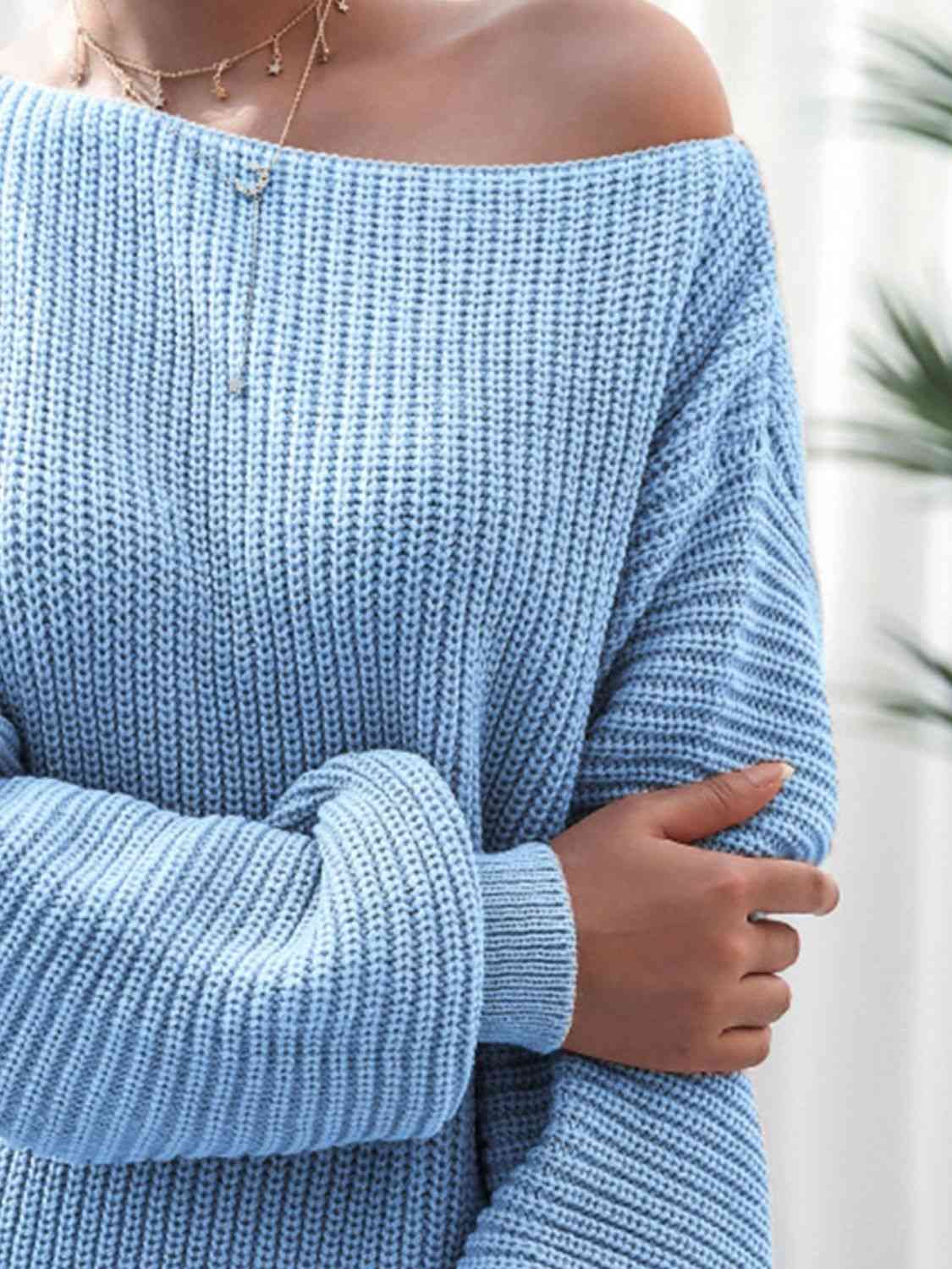 Rib - Knit Mini Sweater Dress - Sweater Dress - Pastel Blue - Bella Bourget