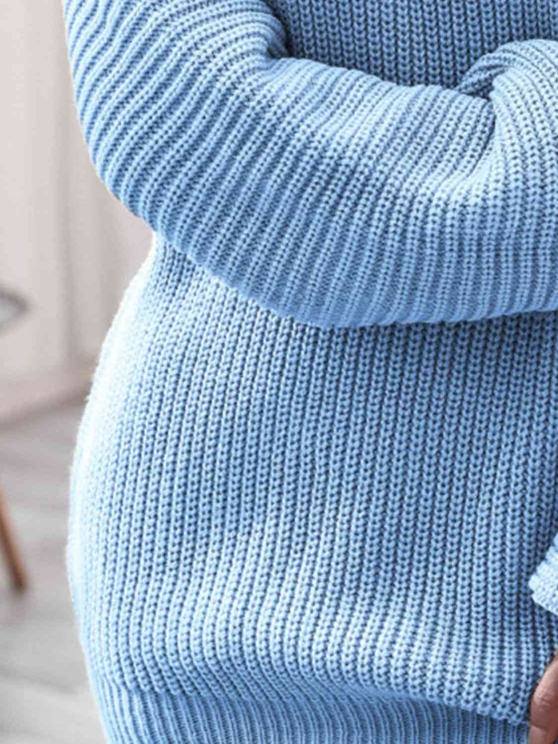 Rib - Knit Mini Sweater Dress - Sweater Dress - Pastel Blue - Bella Bourget