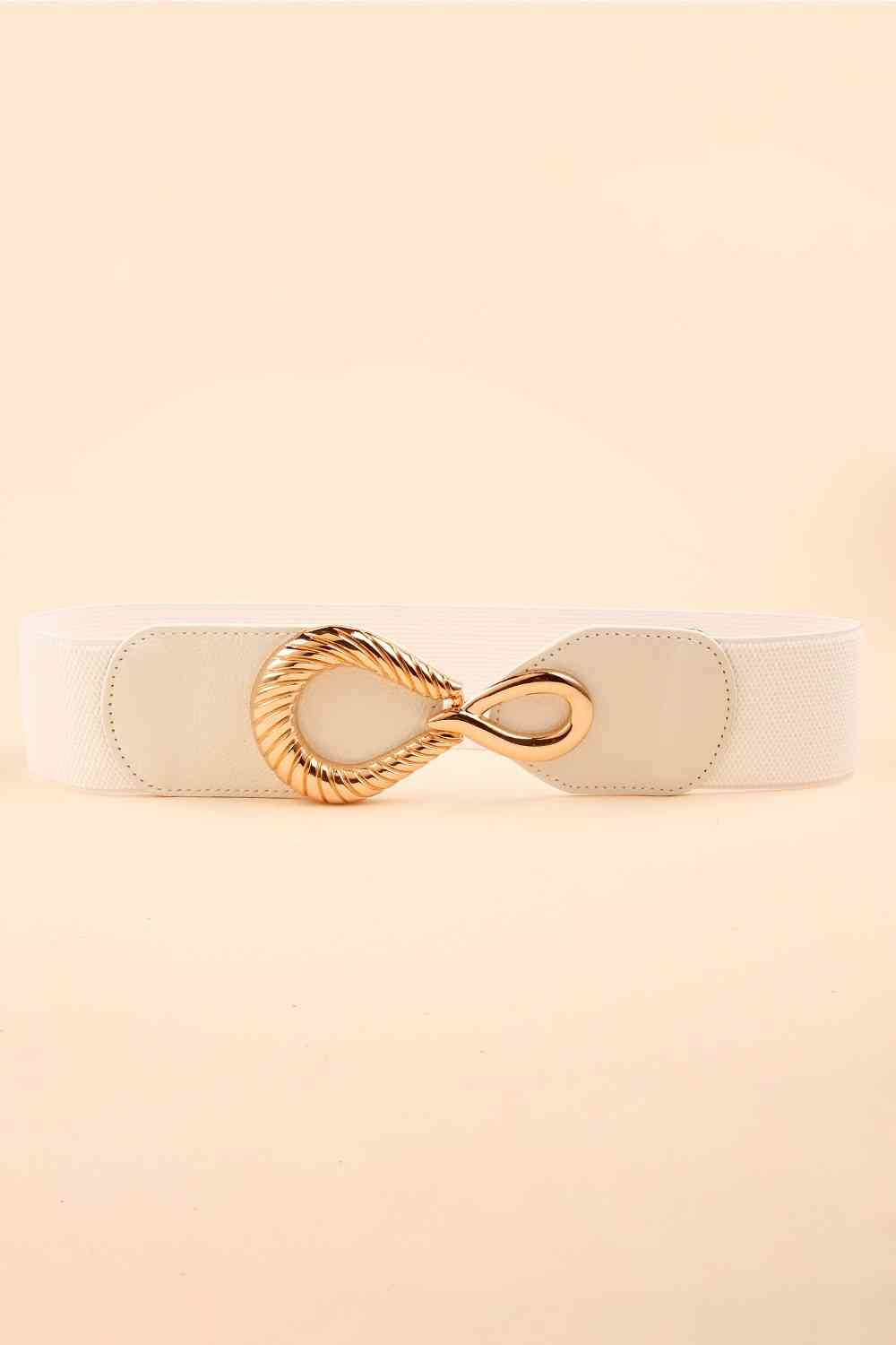 Ribbed Alloy Buckle Elastic Belt - belt - White - Bella Bourget