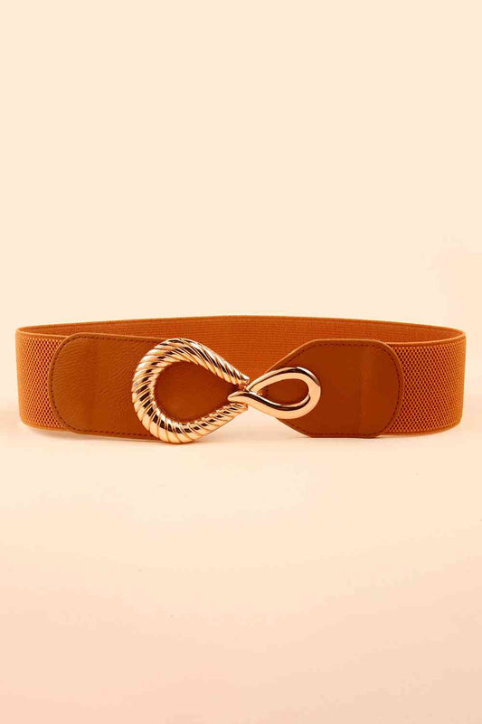 Ribbed Alloy Buckle Elastic Belt - belt - Ochre - Bella Bourget