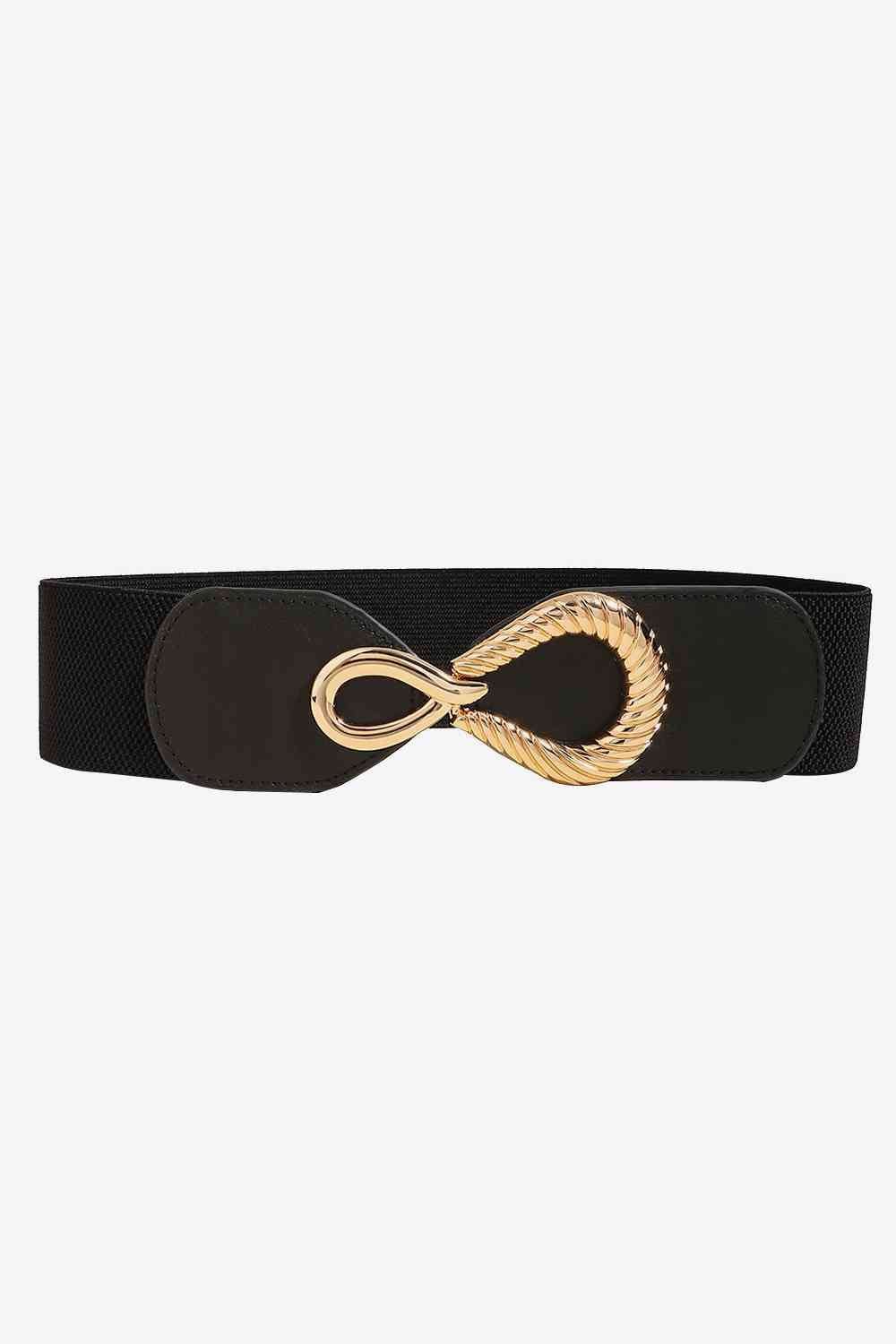 Ribbed Alloy Buckle Elastic Belt - belt - Black - Bella Bourget