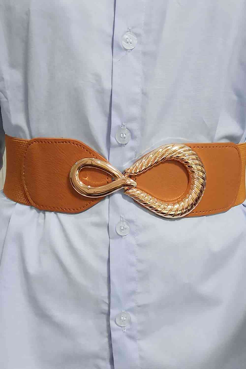 Ribbed Alloy Buckle Elastic Belt - belt - Ochre - Bella Bourget