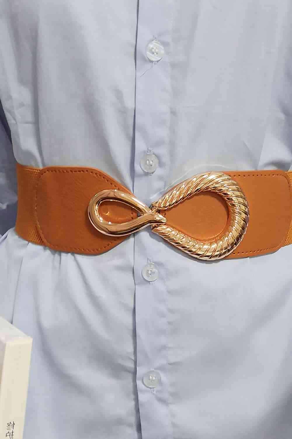 Ribbed Alloy Buckle Elastic Belt - belt - Ochre - Bella Bourget