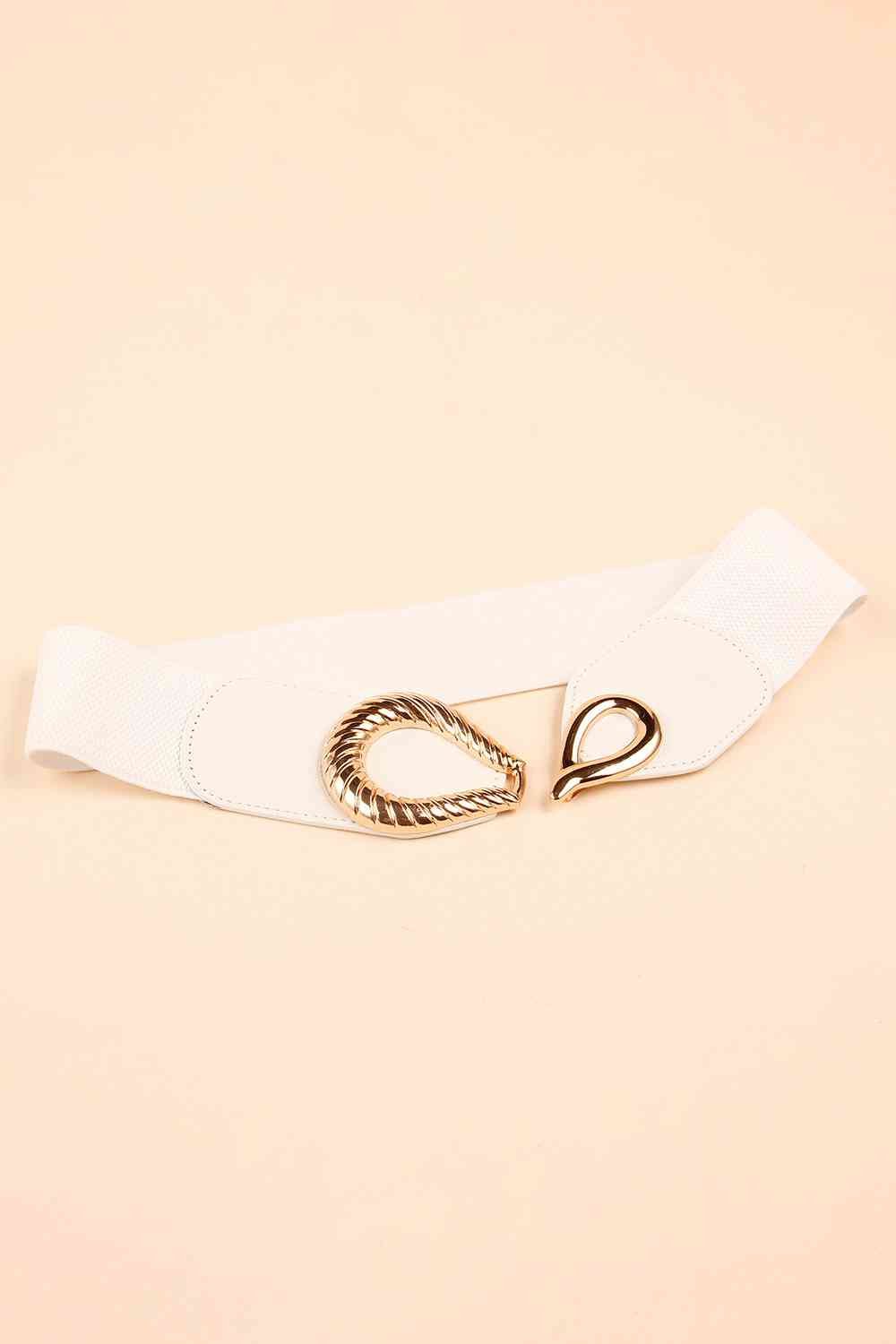 Ribbed Alloy Buckle Elastic Belt - belt - White - Bella Bourget