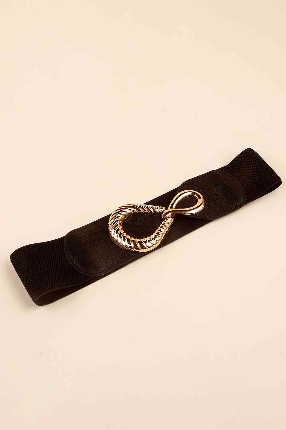 Ribbed Alloy Buckle Elastic Belt - belt - Black - Bella Bourget