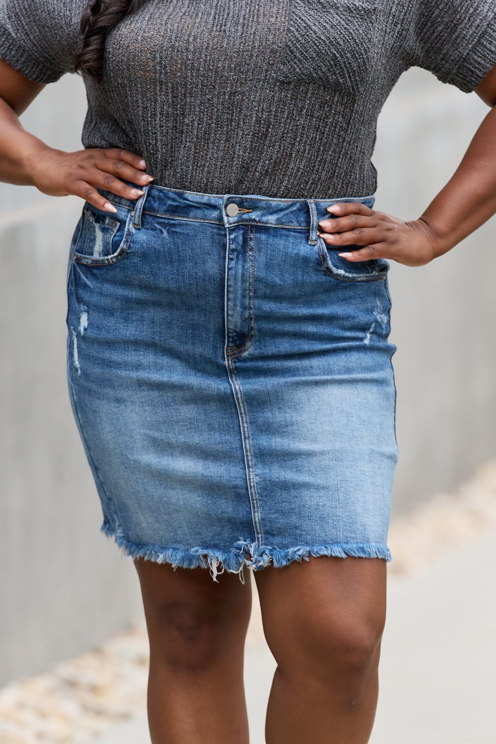 RISEN Amelia Full Size Denim Mini Skirt - Full Size Denim Skirt - Medium - Bella Bourget