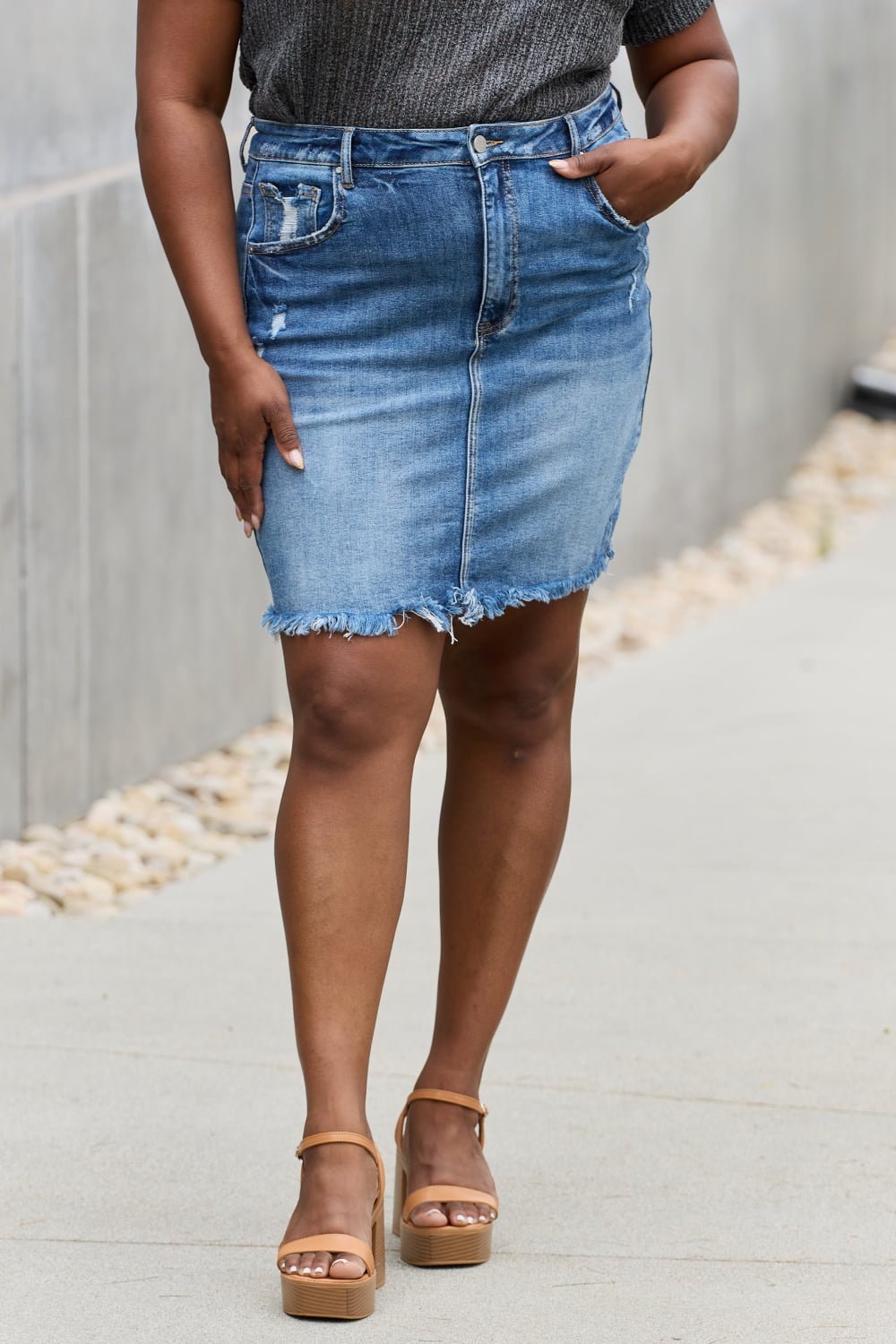 RISEN Amelia Full Size Denim Mini Skirt - Full Size Denim Skirt - Medium - Bella Bourget