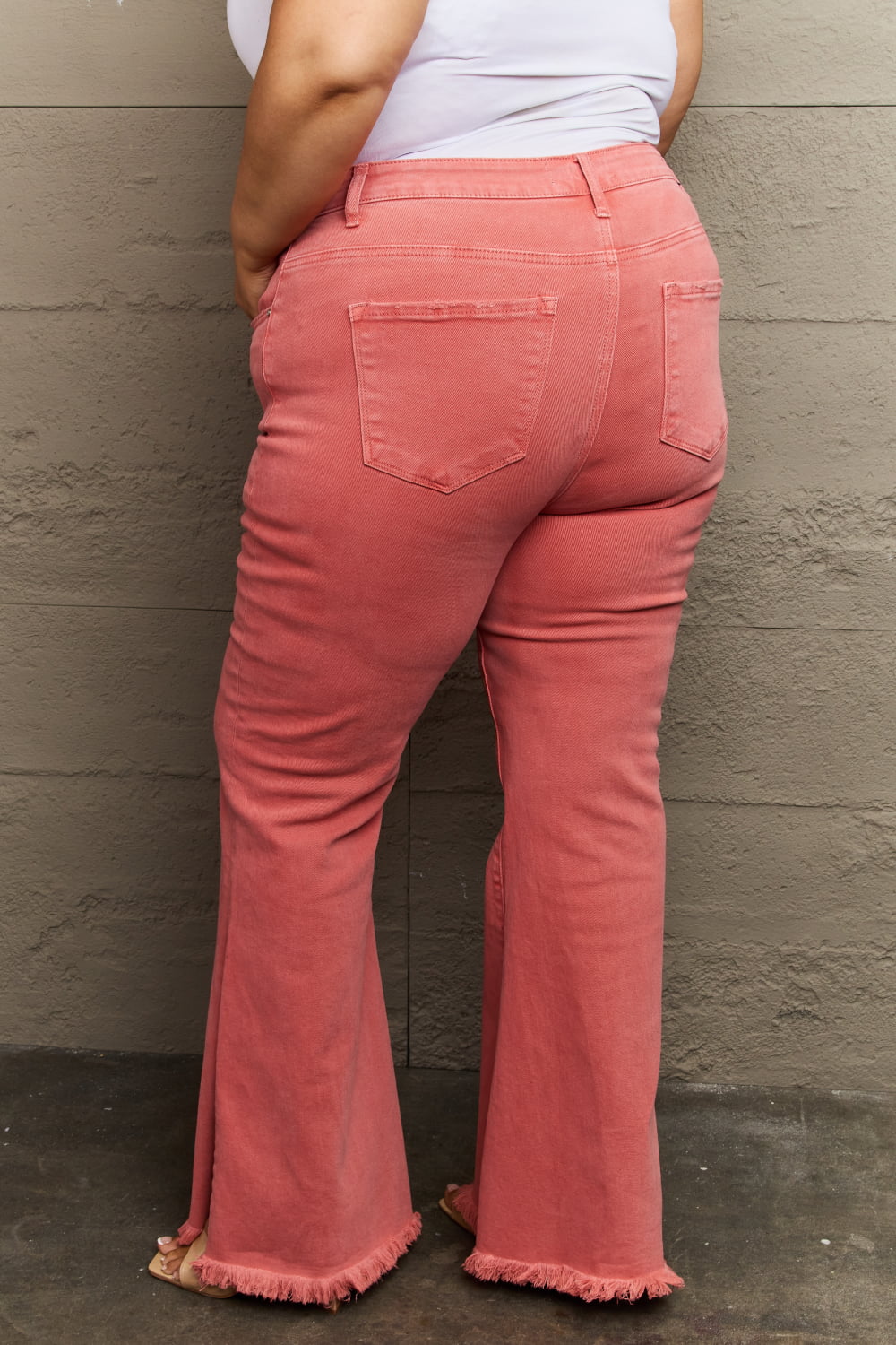 RISEN Bailey Full Size High Waist Side Slit Flare Jeans - Full Size Jeans - Coral - Bella Bourget