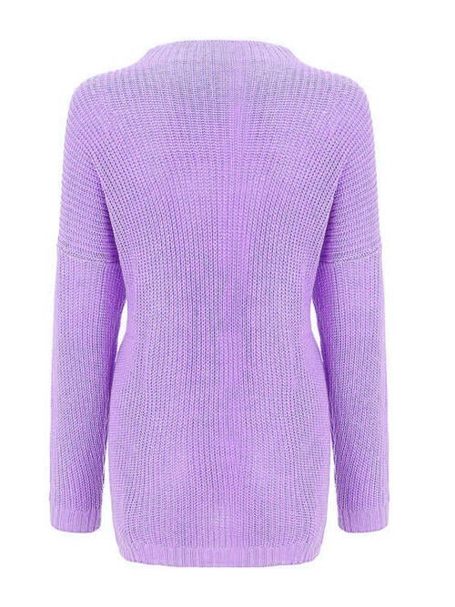 Round Neck Drop Shoulder Sweater - Sweater - Lavender - Bella Bourget