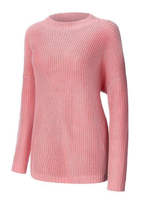 Round Neck Drop Shoulder Sweater - Sweater - Coral - Bella Bourget