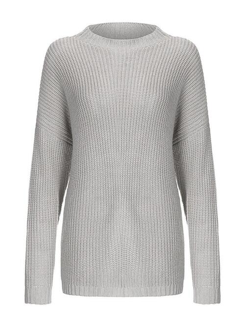 Round Neck Drop Shoulder Sweater - Sweater - Light Gray - Bella Bourget