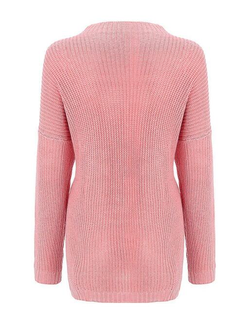 Round Neck Drop Shoulder Sweater - Sweater - Coral - Bella Bourget