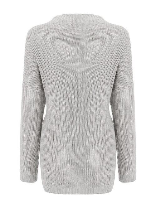 Round Neck Drop Shoulder Sweater - Sweater - Light Gray - Bella Bourget