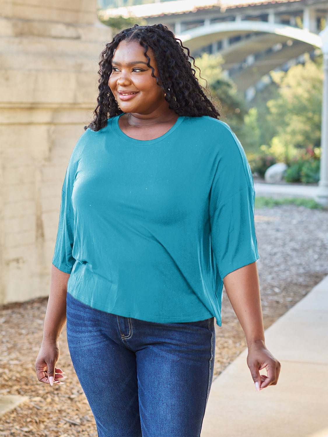 Round Neck Drop Shoulder T - Shirt - Shirt - Deep Rose - Bella Bourget