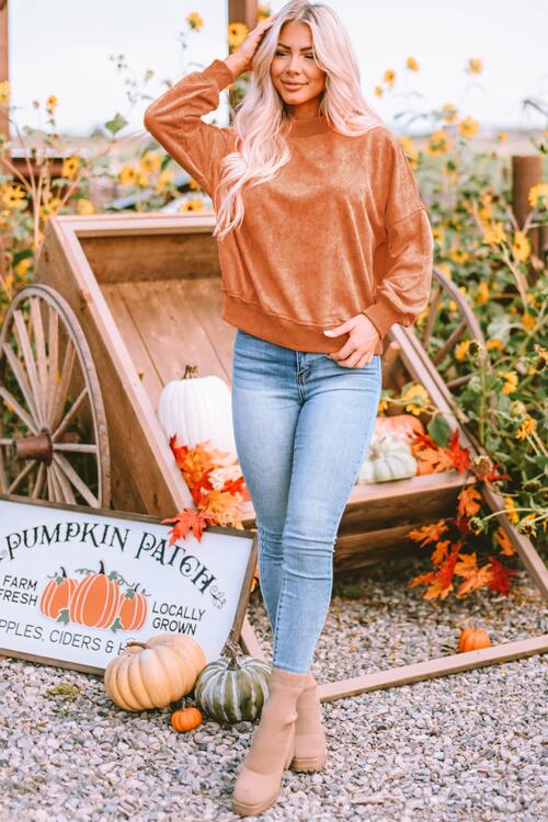 Round Neck Dropped Shoulder Sweatshirt - Sweatshirt - Pumpkin - Bella Bourget