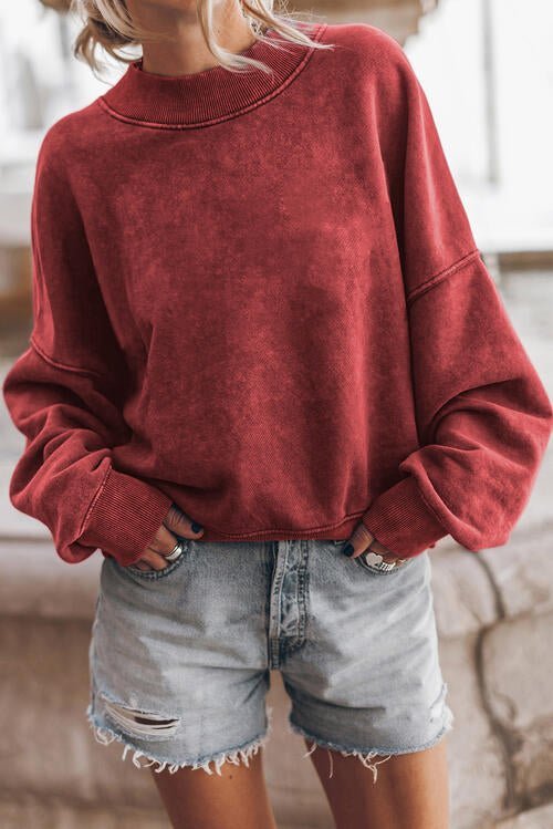 Round Neck Dropped Shoulder Sweatshirt - Sweatshirt - Sage - Bella Bourget