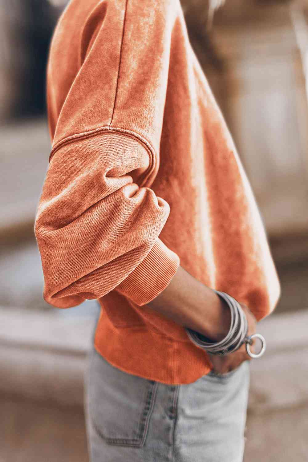 Round Neck Dropped Shoulder Sweatshirt - Sweatshirt - Pumpkin - Bella Bourget