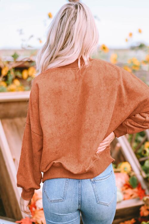 Round Neck Dropped Shoulder Sweatshirt - Sweatshirt - Pumpkin - Bella Bourget