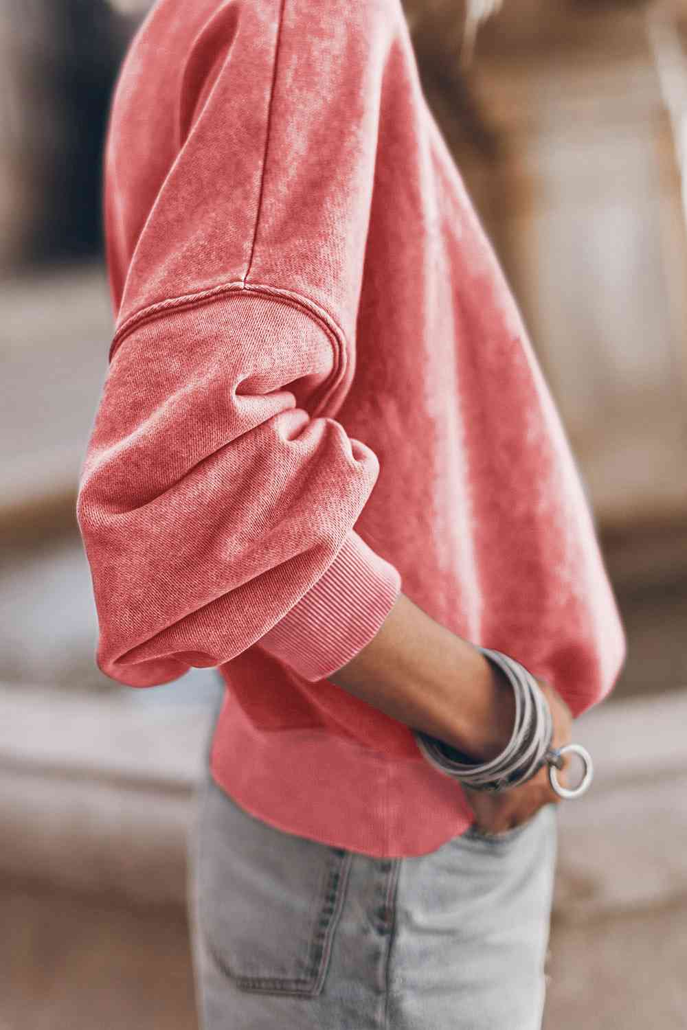 Round Neck Dropped Shoulder Sweatshirt - Sweatshirt - Strawberry - Bella Bourget