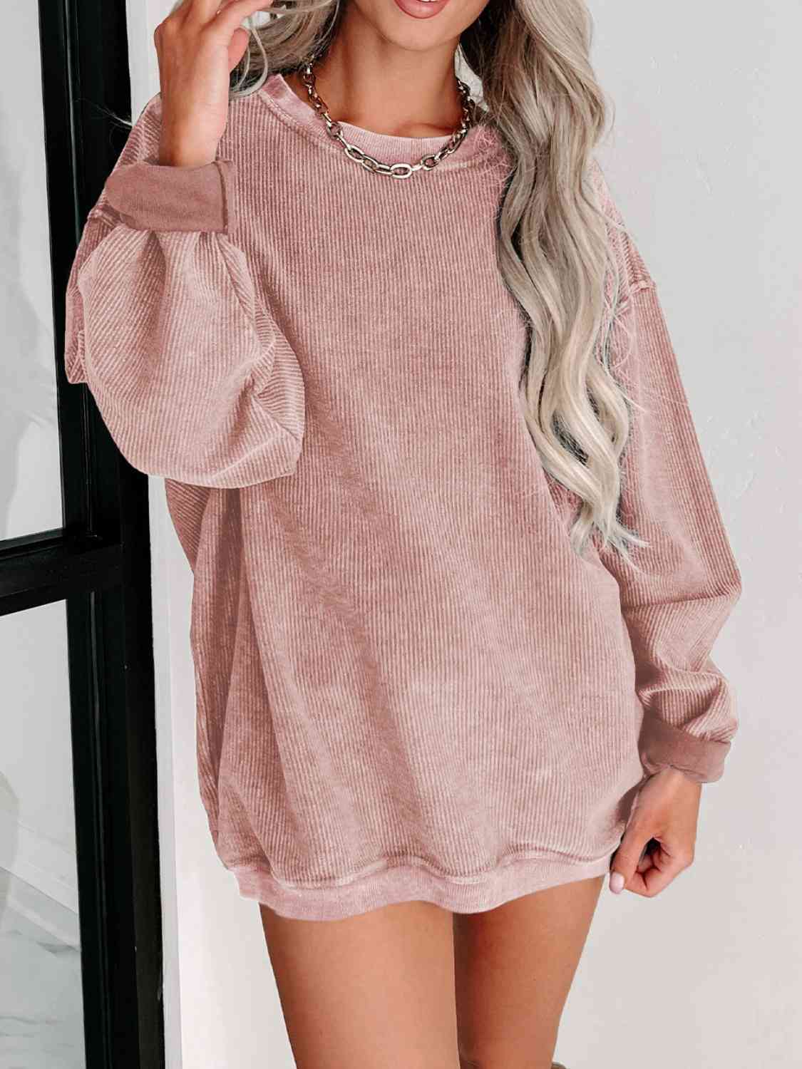 Round Neck Dropped Shoulder Sweatshirt - Sweater - Dusty Pink - Bella Bourget