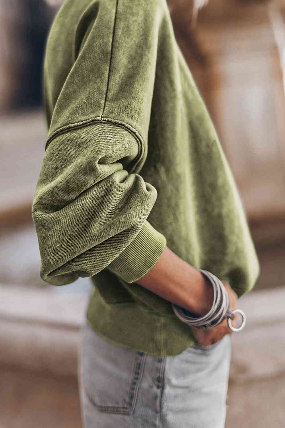 Round Neck Dropped Shoulder Sweatshirt - Sweatshirt - Sage - Bella Bourget