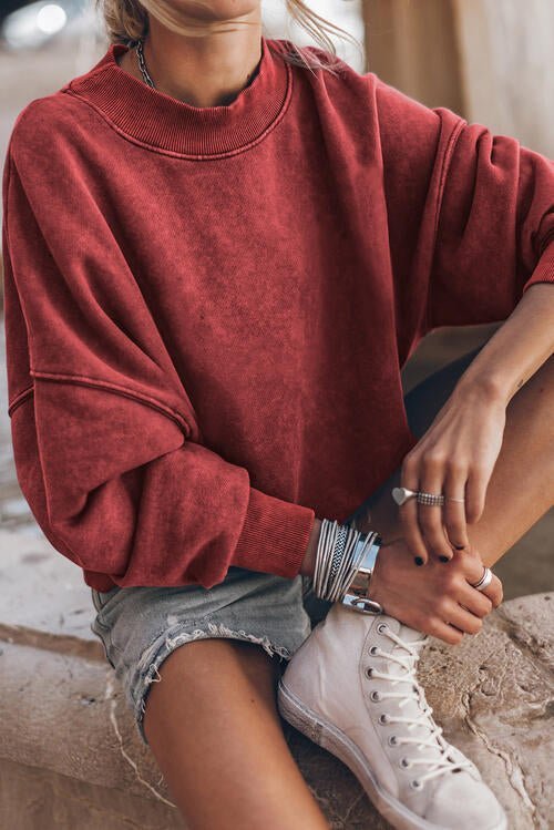 Round Neck Dropped Shoulder Sweatshirt - Sweatshirt - Sage - Bella Bourget