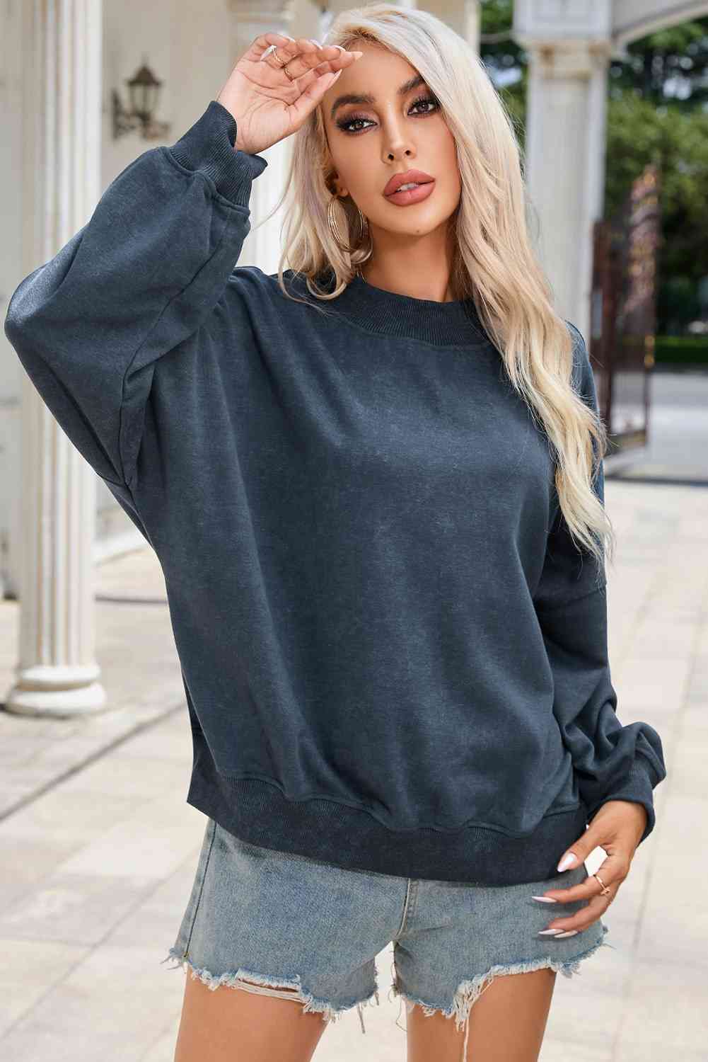 Round Neck Dropped Shoulder Sweatshirt - Sweatshirt - Pumpkin - Bella Bourget