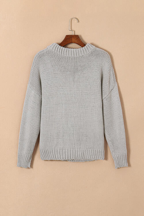 Round Neck Long Sleeve Sweater - Sweater - Heather Gray - Bella Bourget