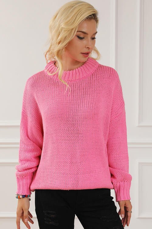 Round Neck Long Sleeve Sweater - Sweater - Fuchsia Pink - Bella Bourget