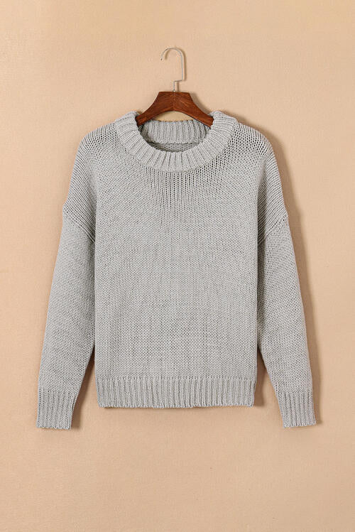 Round Neck Long Sleeve Sweater - Sweater - Heather Gray - Bella Bourget