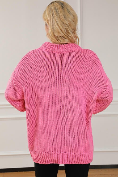 Round Neck Long Sleeve Sweater - Sweater - Fuchsia Pink - Bella Bourget