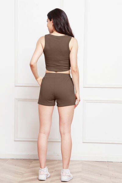 Round Neck Tank and Drawstring Shorts Set - Loungewear Set - Taupe - Bella Bourget