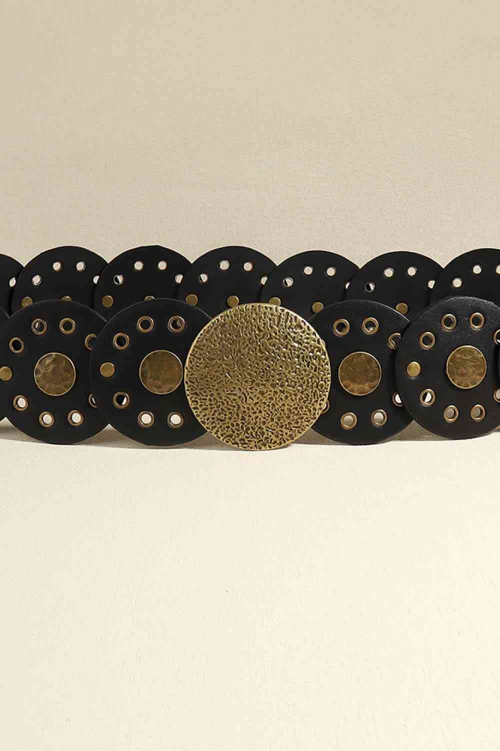 Round Shape PU Leather Belt - belt - Black/Gold - Bella Bourget