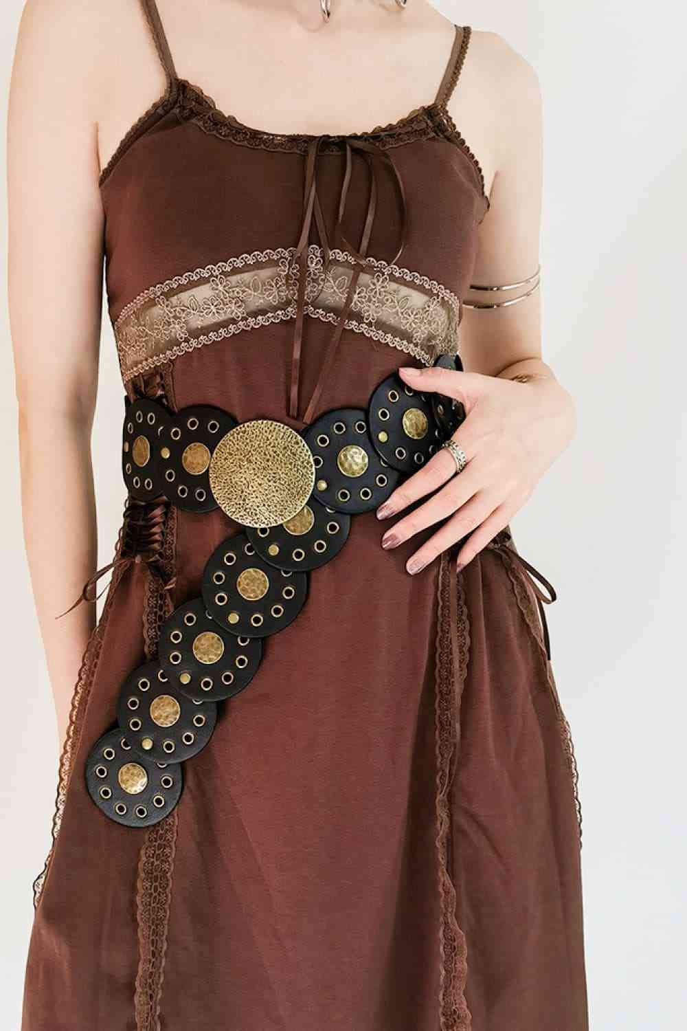 Round Shape PU Leather Belt - belt - Black/Gold - Bella Bourget