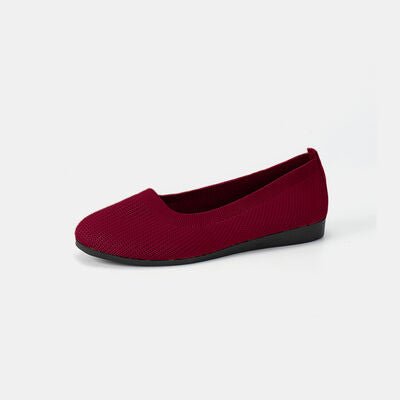 Round Toe Knit Ballet Flats - shoes - Wine - Bella Bourget