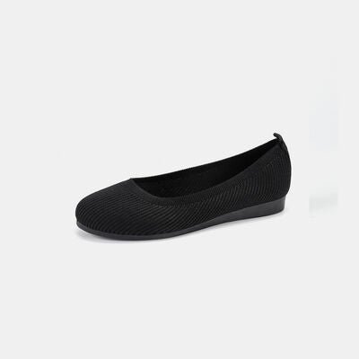 Round Toe Knit Ballet Flats - shoes - Black - Bella Bourget