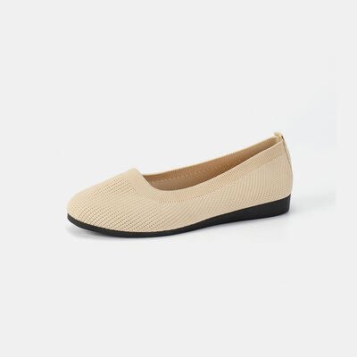 Round Toe Knit Ballet Flats - shoes - Ivory - Bella Bourget