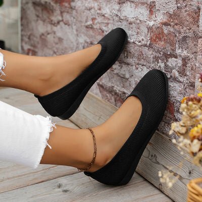 Round Toe Knit Ballet Flats - shoes - Black - Bella Bourget