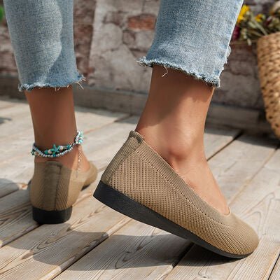 Round Toe Knit Ballet Flats - shoes - Khaki - Bella Bourget