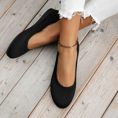 Round Toe Knit Ballet Flats - shoes - Black - Bella Bourget