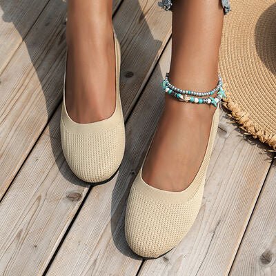 Round Toe Knit Ballet Flats - shoes - Ivory - Bella Bourget