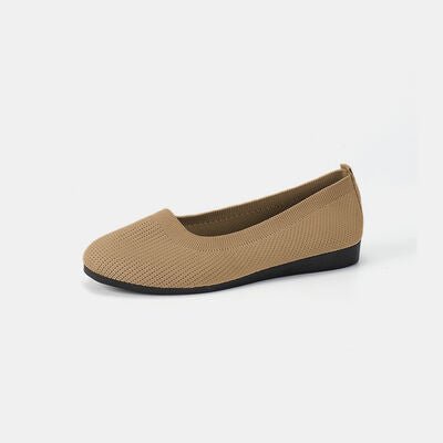 Round Toe Knit Ballet Flats - shoes - Khaki - Bella Bourget