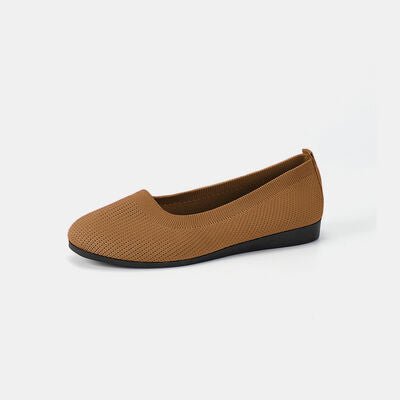 Round Toe Knit Ballet Flats - shoes - Caramel - Bella Bourget