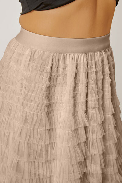 Ruched High Waist Tiered Skirt - Skirt - Khaki - Bella Bourget