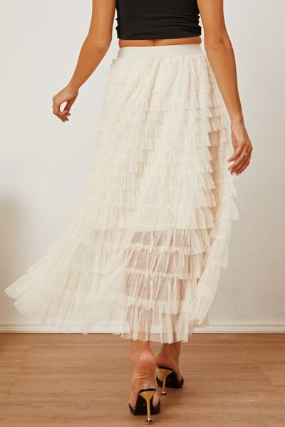 Ruched High Waist Tiered Skirt - Skirt - Ivory - Bella Bourget