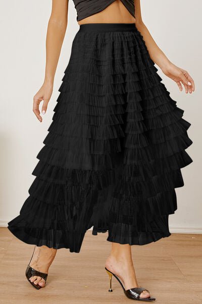 Ruched High Waist Tiered Skirt - Skirt - Black - Bella Bourget